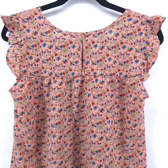 Womens Cottage Micro Floral Babydoll Tee Flutter Sleeve Lace Bow Keyhole Back S - Picture 9 of 11